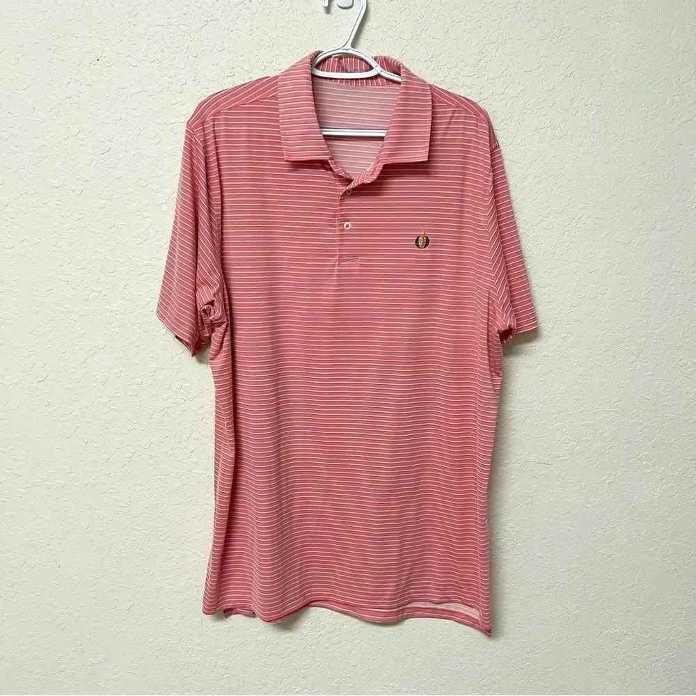 B. Draddy Sport Men's Short Sleeve Pink Striped Golf Polo Shirt Size XL